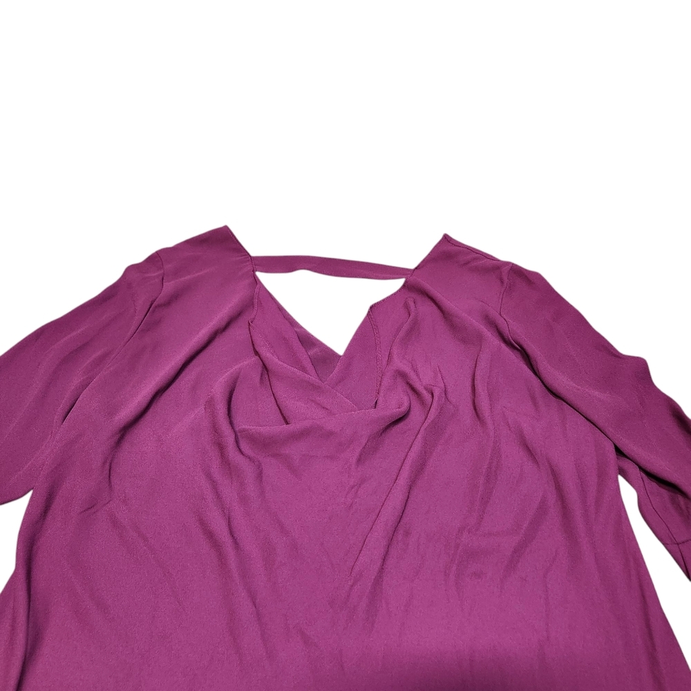 White House Black Market Dramatic Purple Bell Sleeve‎ Drape Back Blouse Top 6 M - Picture 9 of 15